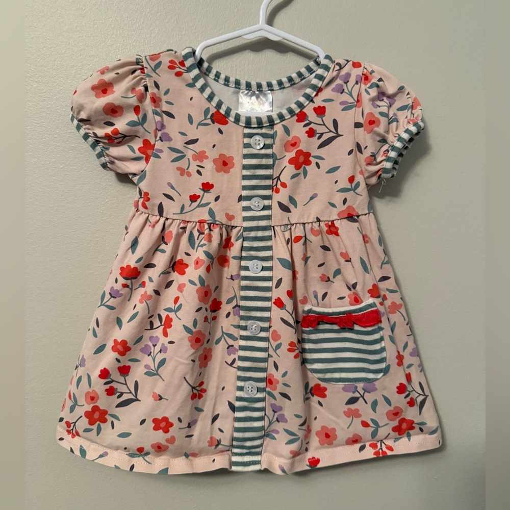 Stitchy Fish Floral Kids Dress with Stripes